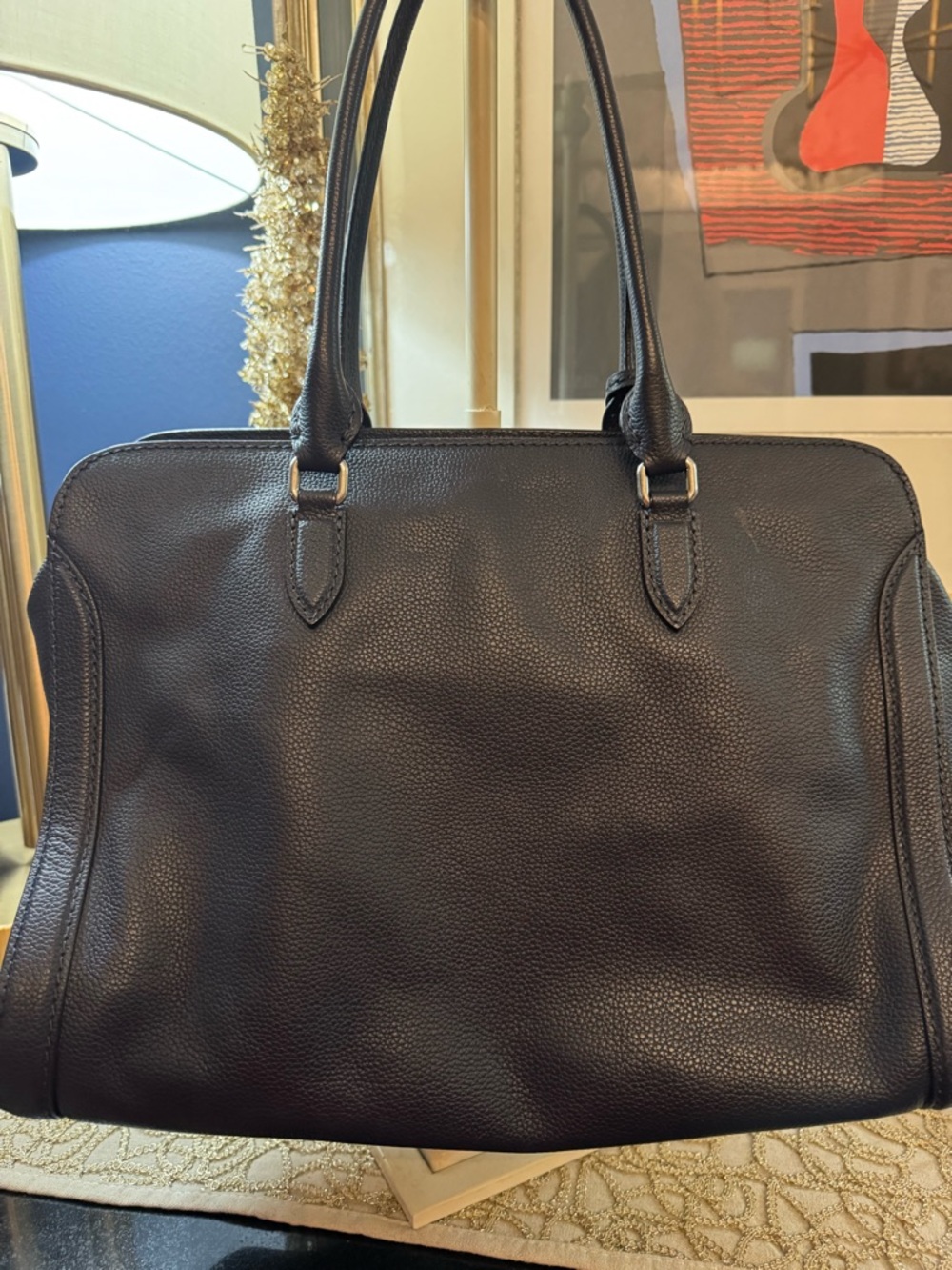 Alexander McQueen Navy Leather Skull Charm Tote. - Picture 5 of 13